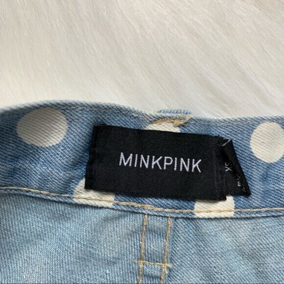 Revolve Mink pink Sugar Magnolia Jean Shorts Polka Dot Cut offs High Waist - Picture 13 of 16